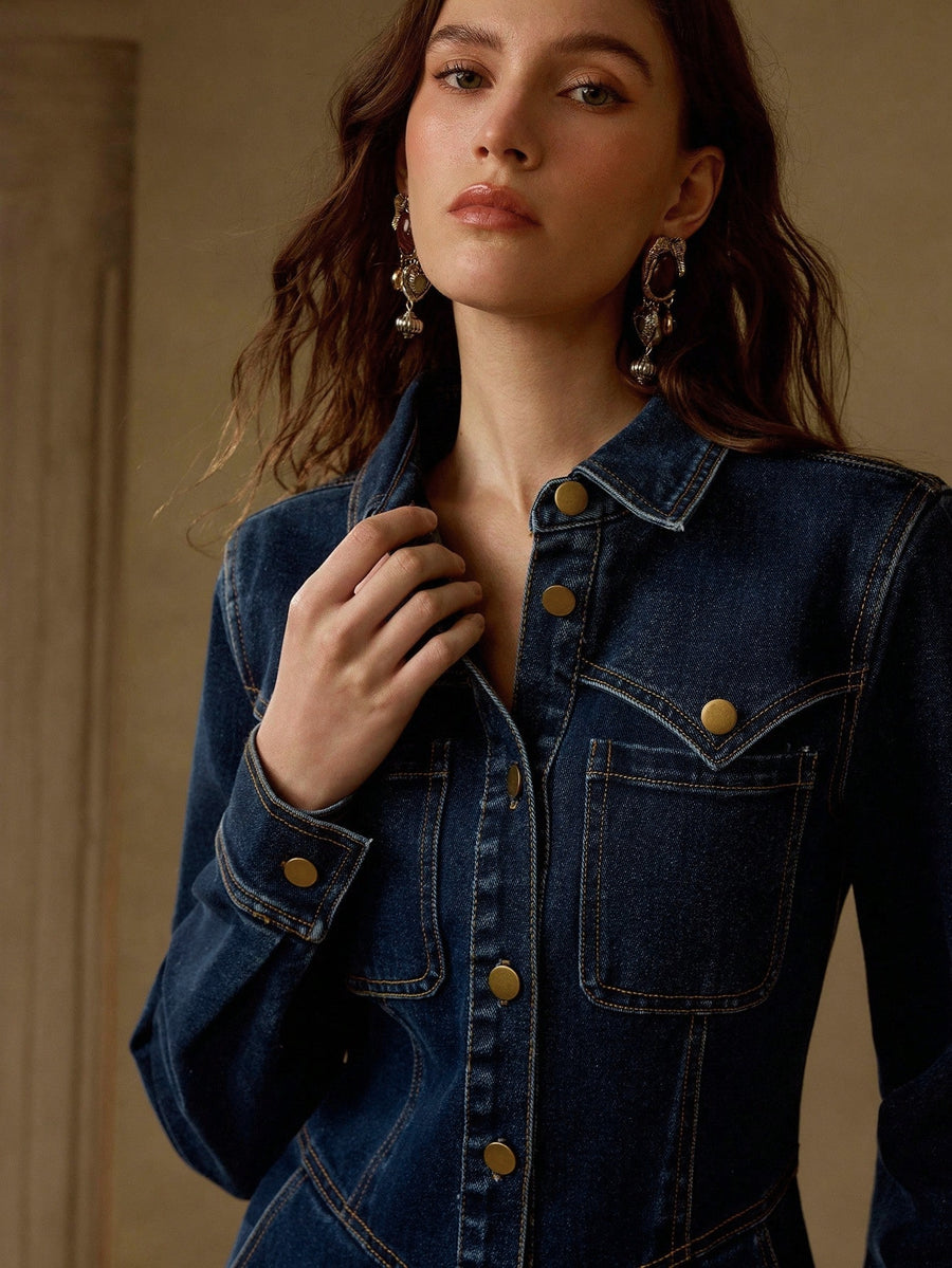 Bold Frontier Shirt Dress – Navy Blue Dress Style View – Glossia Fashion