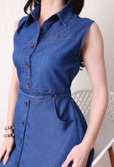 Summer Ready Pop Dress – Blue Dress Detail View – Glossia Fashion