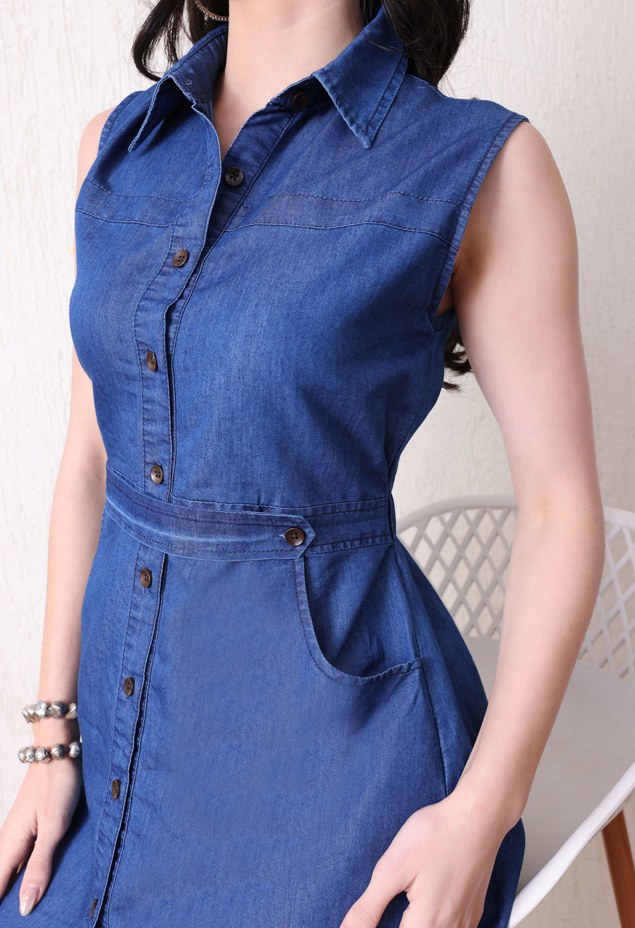 Summer Ready Pop Dress – Blue Dress Detail View – Glossia Fashion