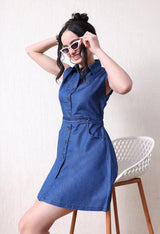 Summer Ready Pop Dress – Blue Dress Model View – Glossia Fashion