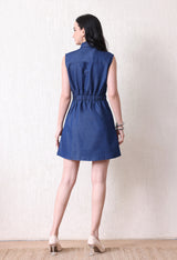 Summer Ready Pop Dress – Navy Blue Dress Back View – Glossia Fashion