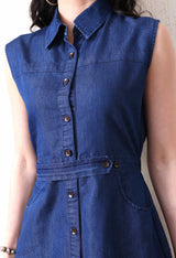 Summer Ready Pop Dress – Navy Blue Dress Detail View – Glossia Fashion