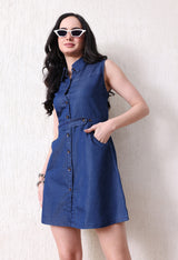 Summer Ready Pop Dress – Navy Blue Dress Style View – Glossia Fashion