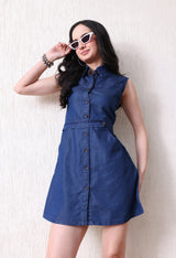Summer Ready Pop Dress – Navy Blue Dress Model View – Glossia Fashion