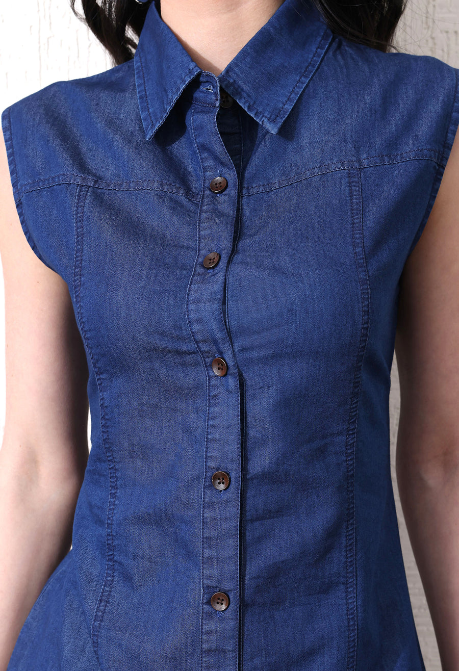 Chicline Blue Modern Denim – Navy Blue Denim Jeans Detail View – Glossia Fashion