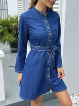 Sculpted Denim Tie-Front Dress