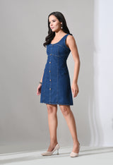 Sapphire Curve Denim Dress – Blue Dress Front View – Glossia Fashion