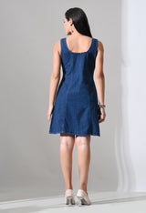 Sapphire Curve Denim Dress – Blue Dress Side View – Glossia Fashion