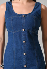 Sapphire Curve Denim Dress – Blue Dress Model View – Glossia Fashion