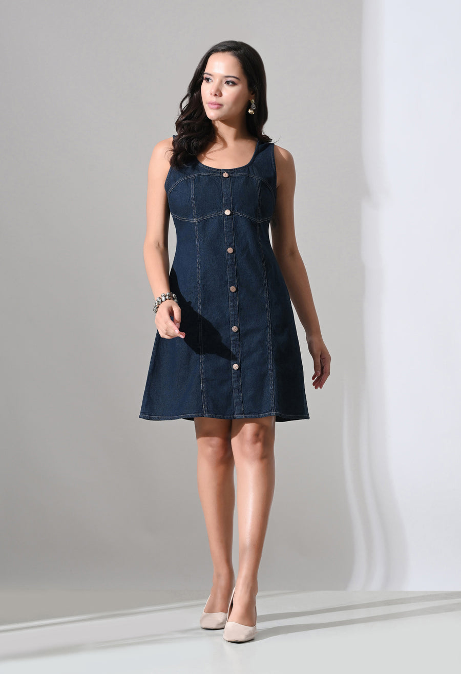 Sapphire Curve Denim Dress – Navy Blue Dress – Glossia Fashion