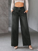 Blackstone High-Rise Jeans – Black Denim Jeans Front View – Glossia Fashion