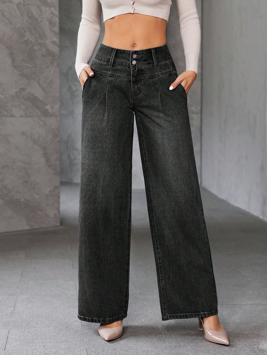 Blackstone High-Rise Jeans – Black Denim Jeans Front View – Glossia Fashion