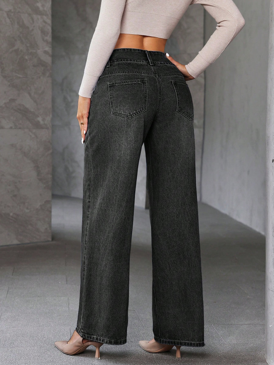 Blackstone High-Rise Jeans – Black Denim Jeans Side View – Glossia Fashion
