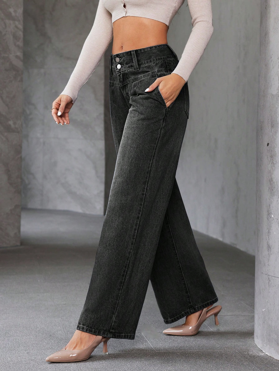 Blackstone High-Rise Jeans – Black Denim Jeans Back View – Glossia Fashion