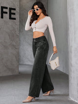 Blackstone High-Rise Jeans – Black Denim Jeans Detail View – Glossia Fashion