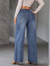 Shadow Luxe Wide-Legs – Blue Wide-Leg Jeans Back View – Glossia Fashion