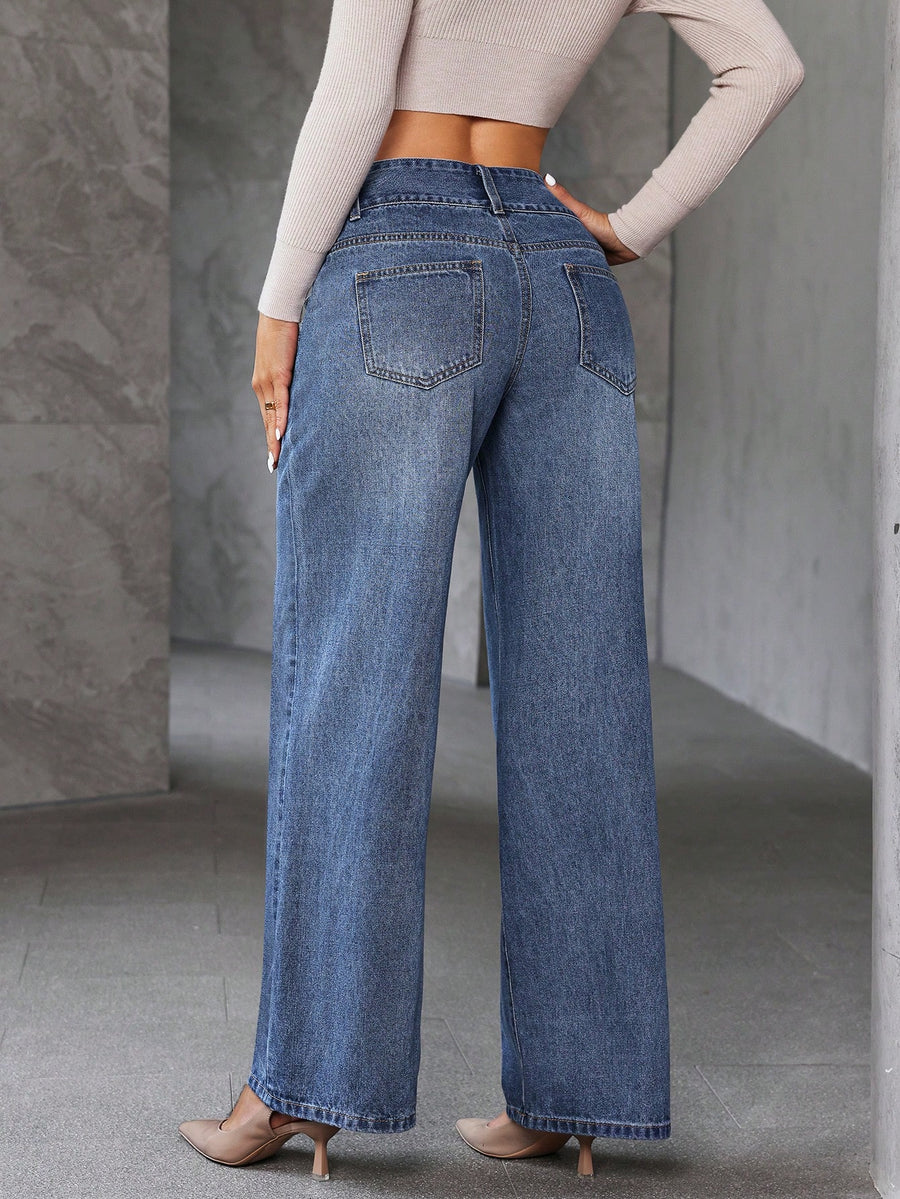 Shadow Luxe Wide-Legs – Blue Wide-Leg Jeans Back View – Glossia Fashion
