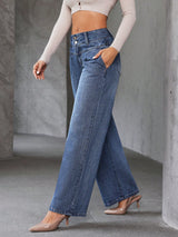 Shadow Luxe Wide-Legs – Blue Wide-Leg Jeans Detail View – Glossia Fashion