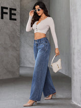 Shadow Luxe Wide-Legs – Blue Wide-Leg Jeans Side View – Glossia Fashion