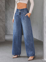 Shadow Luxe Wide-Legs – Blue Wide-Leg Jeans Style View – Glossia Fashion