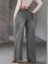 Power Curve Wide-Legs – Grey Wide-Leg Jeans Detail View – Glossia Fashion
