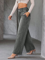 Power Curve Wide-Legs – Grey Wide-Leg Jeans Side View – Glossia Fashion