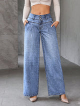 Shadow Luxe Wide Legs – Light Blue Wide-Leg Jeans Front View – Glossia Fashion