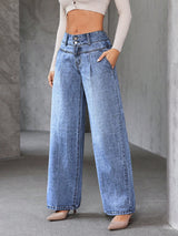 Shadow Luxe Wide Legs – Light Blue Wide-Leg Jeans Back View – Glossia Fashion