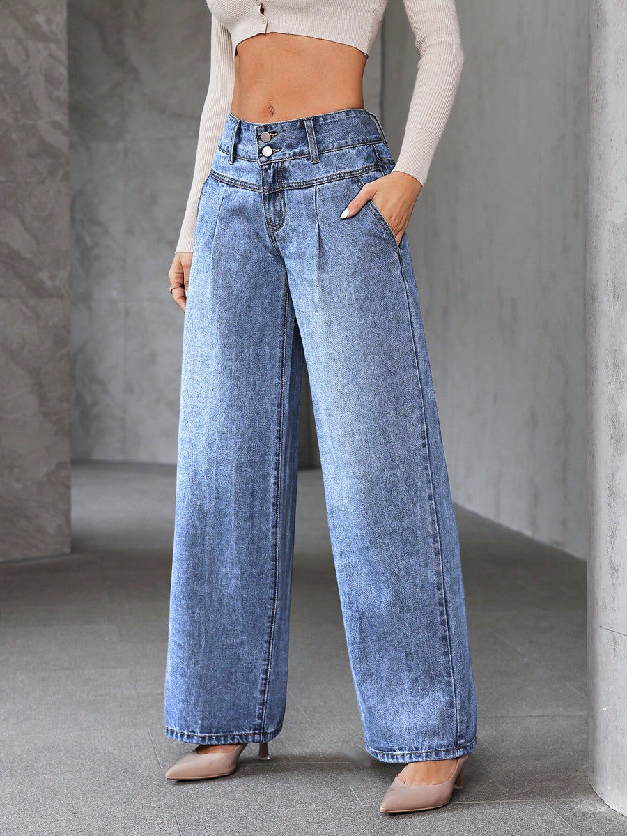 Shadow Luxe Wide Legs – Light Blue Wide-Leg Jeans Back View – Glossia Fashion