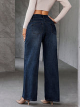 Shadow Luxe Wide Legs – Navy Blue Wide-Leg Jeans Side View – Glossia Fashion