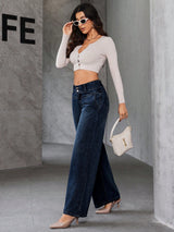 Shadow Luxe Wide Legs – Navy Blue Wide-Leg Jeans Back View – Glossia Fashion