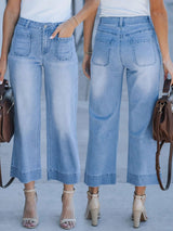 Weekend Vibe Ankle Jeans – Light Blue Denim Jeans Back View – Glossia Fashion