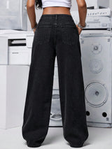 Dark Ember Straight Fit Jeans – High Rise Straight Fit Jeans Back View – Glossia Fashion