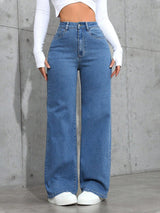 Snug Curve Stretch Jeans – High Rise Straight Fit Jeans Front View – Glossia Fashion