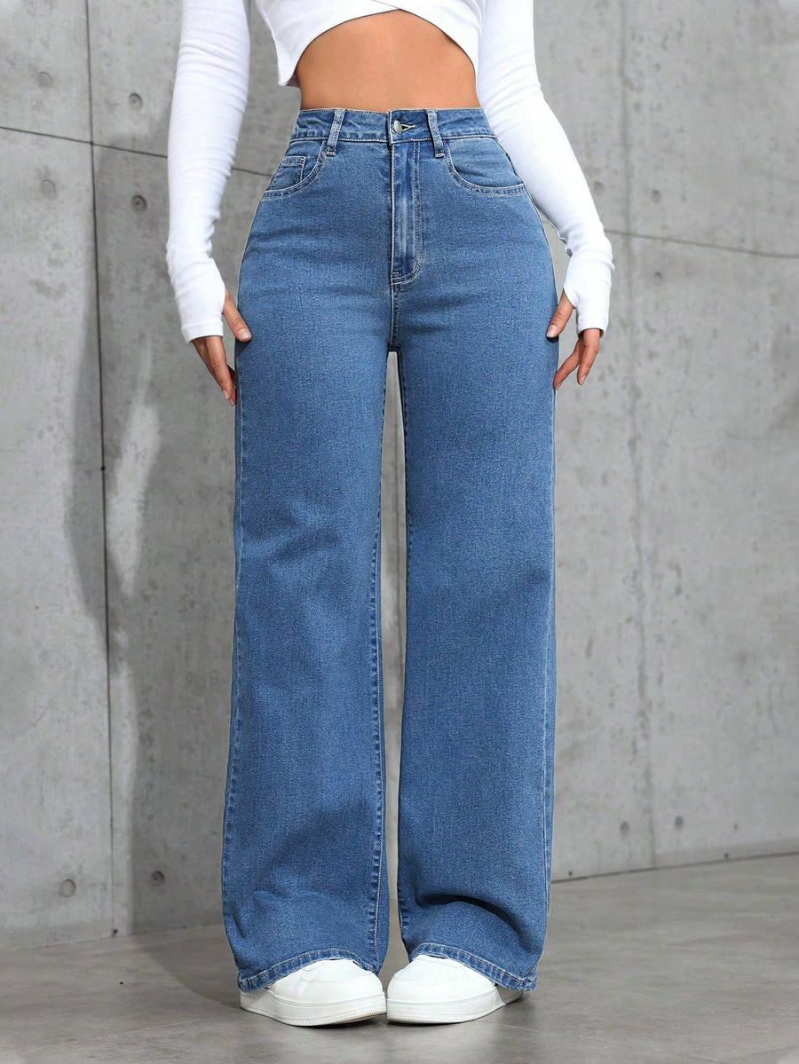 Snug Curve Stretch Jeans – High Rise Straight Fit Jeans Front View – Glossia Fashion