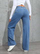 Snug Curve Stretch Jeans – High Rise Straight Fit Jeans Side View – Glossia Fashion
