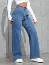 Snug Curve Stretch Jeans – High Rise Straight Fit Jeans Detail View – Glossia Fashion