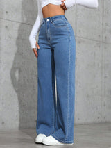 Snug Curve Stretch Jeans – High Rise Straight Fit Jeans Style View – Glossia Fashion