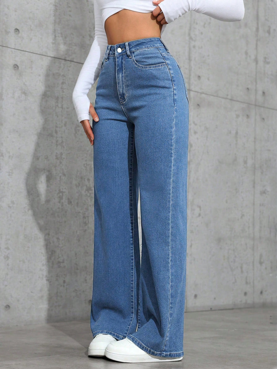 Snug Curve Stretch Jeans – High Rise Straight Fit Jeans Style View – Glossia Fashion