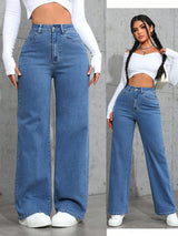 Snug Curve Stretch Jeans – High Rise Straight Fit Jeans Model View – Glossia Fashion