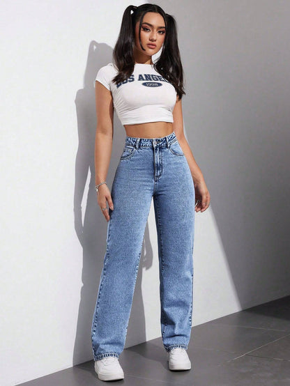 True Blue Stonewash Jeans - Glossia Fashion