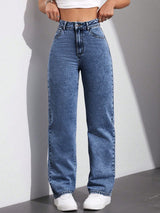 Pure Motion Stonewash Denim – Stonewash Denim Jeans Front View – Glossia Fashion