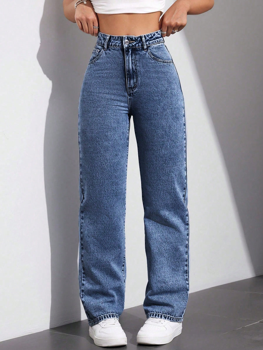 Pure Motion Stonewash Denim – Stonewash Denim Jeans Front View – Glossia Fashion