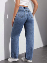 Pure Motion Stonewash Denim – Stonewash Denim Jeans Back View – Glossia Fashion
