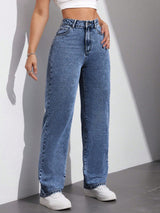 Pure Motion Stonewash Denim – Stonewash Denim Jeans Detail View – Glossia Fashion