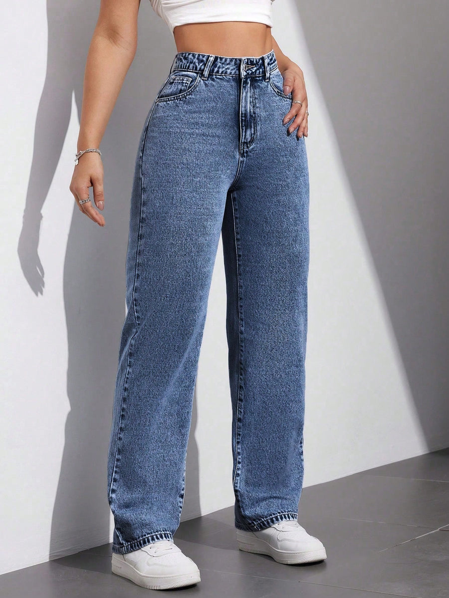 Pure Motion Stonewash Denim – Stonewash Denim Jeans Detail View – Glossia Fashion