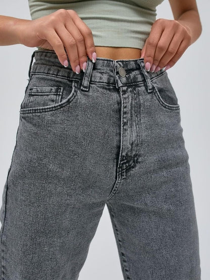 Grey Stonewash High Rise Straight Fit Boyfriend Jeans