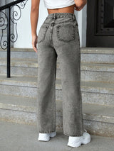 Modern Straight Cut Jeans – High Rise Straight Fit Jeans Side View – Glossia Fashion