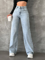 GlowUp Straight Fit High Rise Jeans – High Rise Straight Fit Jeans Front View – Glossia Fashion