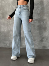GlowUp Straight Fit High Rise Jeans – High Rise Straight Fit Jeans Back View – Glossia Fashion